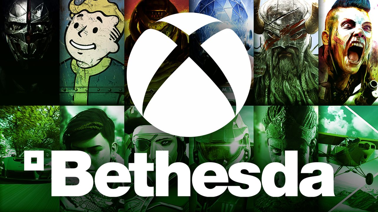 Bethesda characters behind an Xbox logo