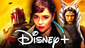 Emilia Clarke as Qi'ra, Star Wars characters Boba Fett and Ahsoka, Disney Plus logo