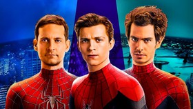 Live action Spider-Men played by Tom Holland, Tobey Maguire, and Andrew Garfield