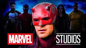 Daredevil in mask, Marvel Studios logo, Netflix characters
