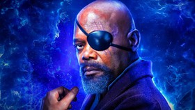 Samuel L. Jackson as Nick Fury in The Marvels poster