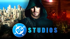 Stephen Amell as Oliver Queen, DC Studios logo.