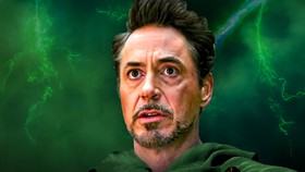 Robert Downey Jr in Doctor Doom robe