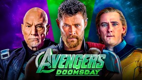 Avengers: Doomsday superheroes Professor X, Thor, Sentry, Avengers Doomsday logo