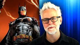 James Gunn next to Batman from DC Comics