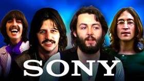 George Harrison, Ringo Starr, Paul McCartney, John Lennon, Sony logo.