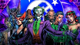 Batman Villains, Two-Face, Man-Bat, Scarecrow, Joker, Ra's Al Ghul, Riddler, Poison Ivy, DC logo