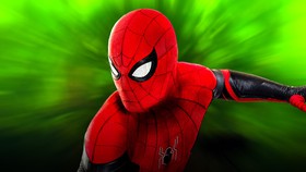 Spider-Man from Spider-Man: Far From Home against green background.