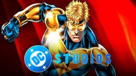 Booster Gold from DC Comics with DC Studios logo.