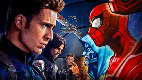 Marvel Civil War wallpaper featuring Captain America, Spider-Man, and other heroes.