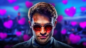 Charlie Cox's Daredevil surrounded by hearts.