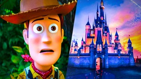 Toy Story's Woody, Disney Cinderella Castle in movie opening