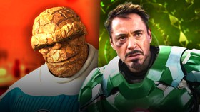 Robert Downey Jr. in green Iron Man suit, Ben Grimm.
