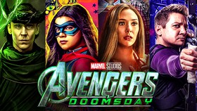 Loki, Ms. Marvel, Wanda Maximoff, and Hawkeye; Avengers: Doomsday logo.