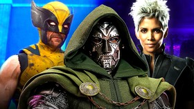 Wolverine and Storm behind Doctor Doom.