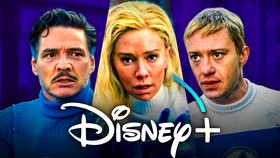 Fantastic Four's Pedro Pascal, Vanessa Kirby, and Joseph Quinn; Disney Plus logo.