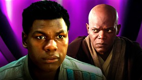 John Boyega as Finn, Samuel L.Jackson as Mace Windu.