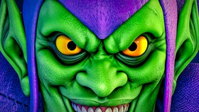 Green Goblin face close-up.