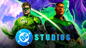 Hal Jordan and John Stewart next to the DC Studios logo