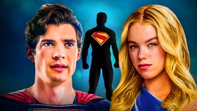 Superman, Supergirl, hero with Superman S symbol on chest.