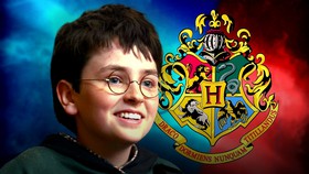Dominic McLaughlin as Harry Potter, Hogwarts logo
