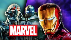 Ultron Iron Monger and Iron Man with Marvel logo.
