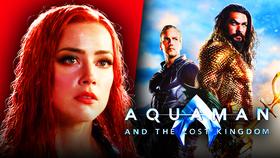 Amber Heard as Mera, Aquaman and the Lost Kingdom logo, Patrick Wilson, Jason Momoa