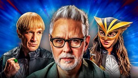 James Gunn alongside Guy Gardner and Hawkgirl.