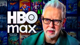 James Gunn, HBO Max logo, DC tv posters in background