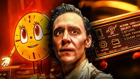 Miss Minutes, Tom Hiddleston as Loki, TVA display.