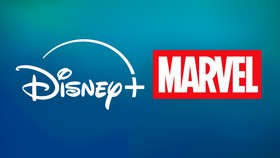 Disney Plus and Marvel logos on blue background