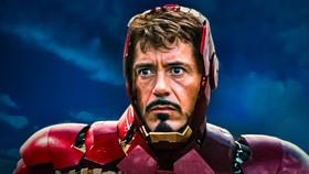 Tony Stark's Robert Downey Jr in Iron Man suit.