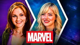 Mary Jane played by Kiersten Dunst, Emma Stone played by Gwen Stacy, Marvel logo