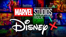 Marvel Studios and Disney+ logos with MCU poster collage