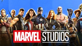 Avengers roster in front of the Marvel Studios logo.