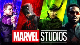 Hawkeye, Daredevil, Loki and Wonder Man, Marvel Studios logo.