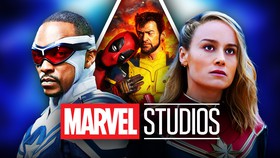 Marvel Phase 5 characters Falcon, Deadpool, Wolverine, Captain Marvel; Marvel Studios logo