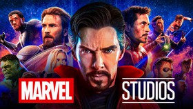 Marvel Studios logo, Doctor Strange, and MCU characters in background.