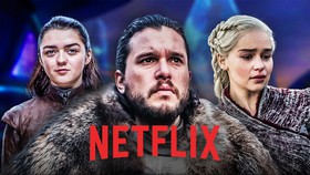Arya, Jon and Daenerys From game of Thrones, Netflix logo.