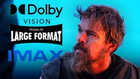 Dolby Vision logo, Premium Large Format logo, IMAX logo, Matt Damon as Odysseus in 'The Odyssey.'