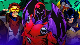 Animated Cyclops and Wolverine from X-Men '97 with comic Onslaught in-between them.