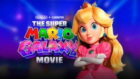 Peach next to the Super Mario Galaxy Movie logo