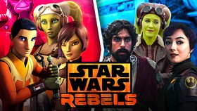 Star Wars Rebels and Ahsoka characters, Ezra, Sabine, and Hera.