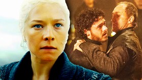 Rhaenyra Targaryen, Rob Stark and Roose Bolton at Red Wedding in Game of Thrones.