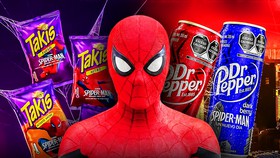 Takis chips, Spider-Man, Dr. Pepper cans.