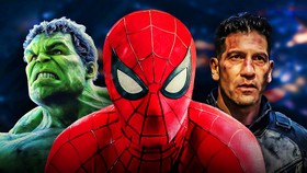 Spider-Man with the Hulk and Punisher behind him.