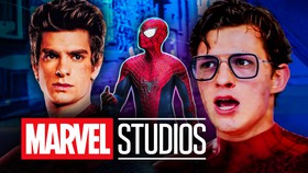 Spider-Man Andrew Garfield and Tom Holland, Marvel Studios logo
