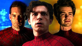 Tobey Maguire, Tom Holland, and Andrew Garfield as Spider-Man.