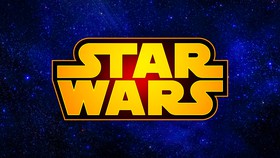 Star Wars logo, stars background