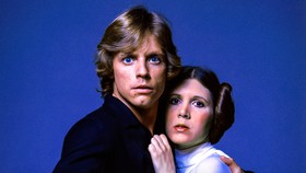 Mark Hamill as Luke Skywalker and Carrie Fisher as Leia Organa in Star Wars photoshoot
